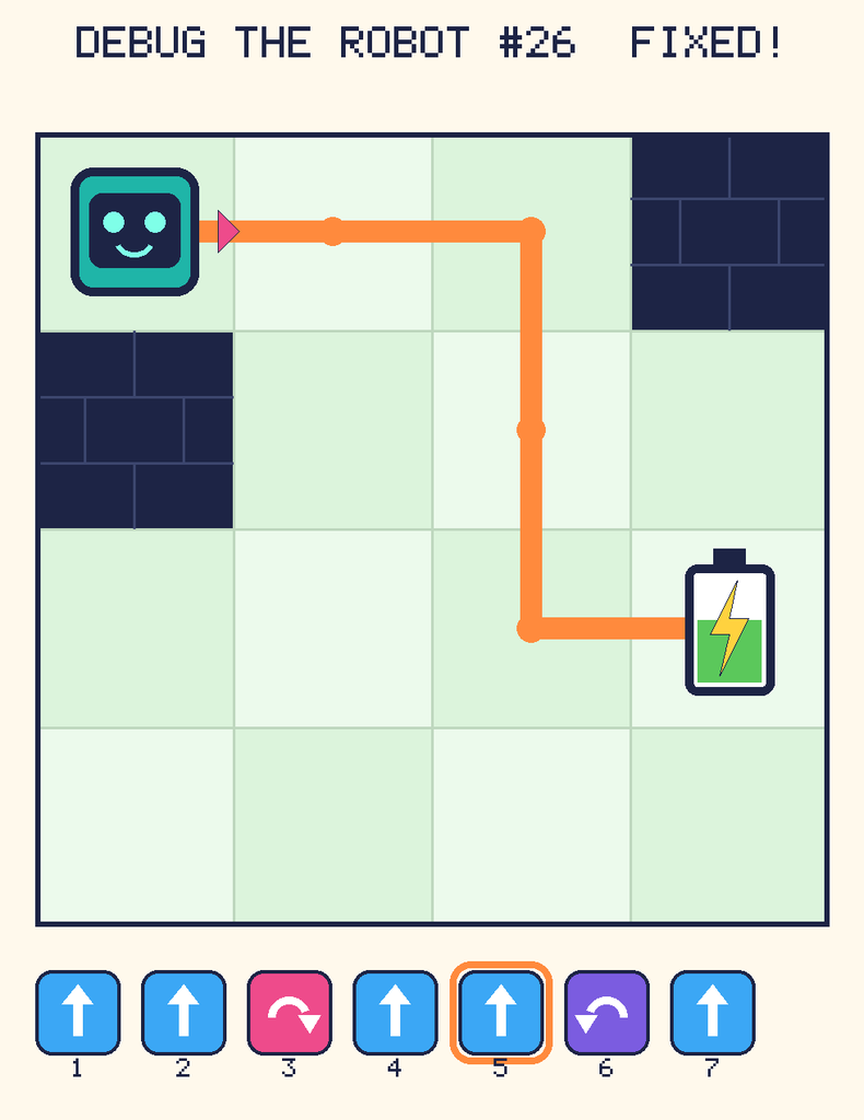 The fixed program, with Beep's route to the battery drawn as an orange line.