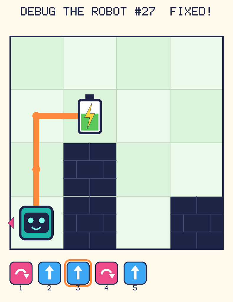 The fixed program, with Beep's route to the battery drawn as an orange line.