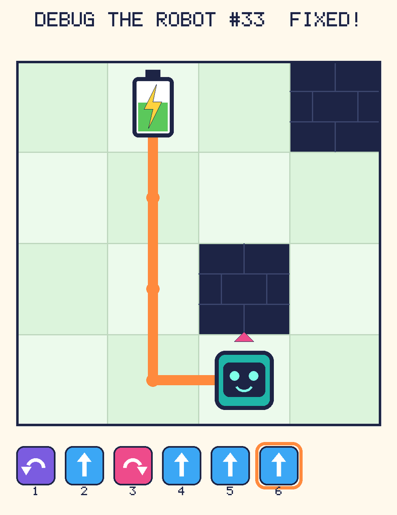 The fixed program, with Beep's route to the battery drawn as an orange line.