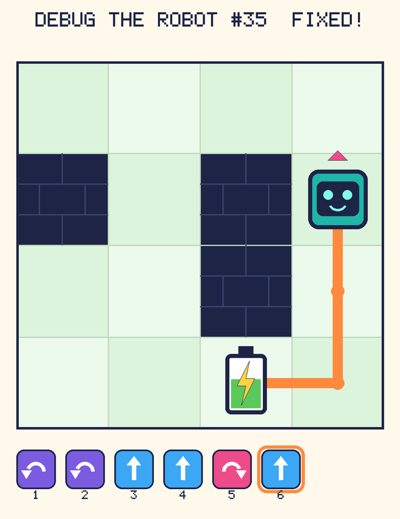The fixed program, with Beep's route to the battery drawn as an orange line.