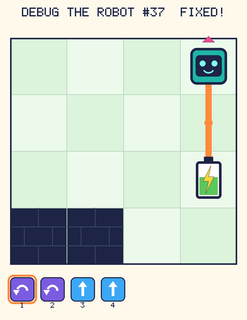 The fixed program, with Beep's route to the battery drawn as an orange line.
