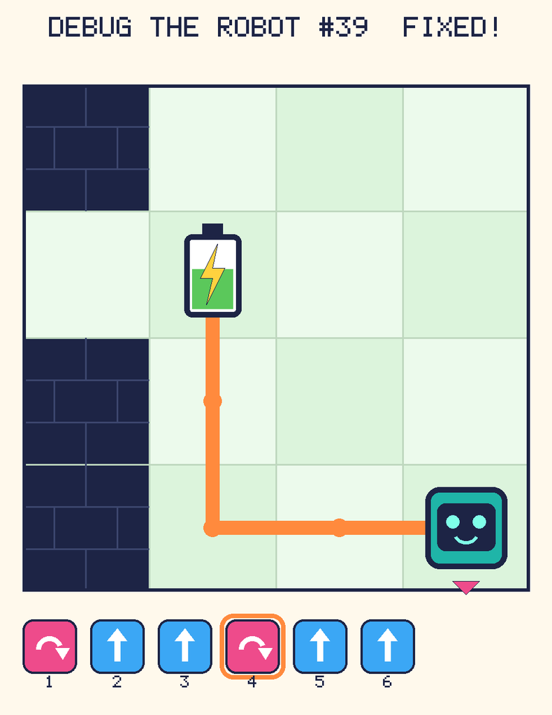 The fixed program, with Beep's route to the battery drawn as an orange line.