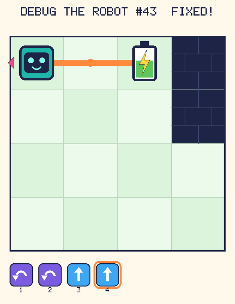 The fixed program, with Beep's route to the battery drawn as an orange line.