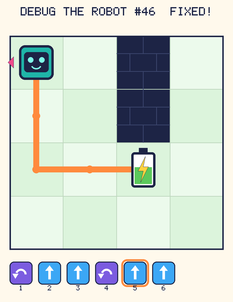 The fixed program, with Beep's route to the battery drawn as an orange line.