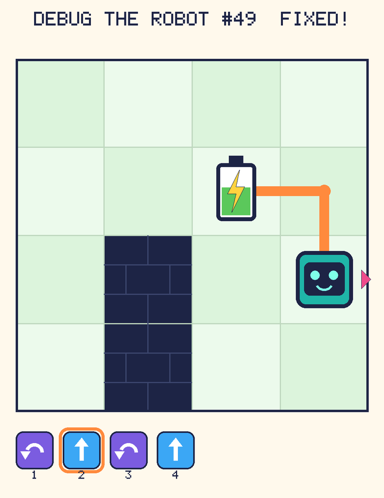 The fixed program, with Beep's route to the battery drawn as an orange line.