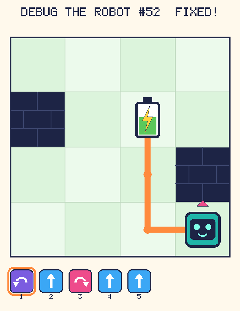 The fixed program, with Beep's route to the battery drawn as an orange line.