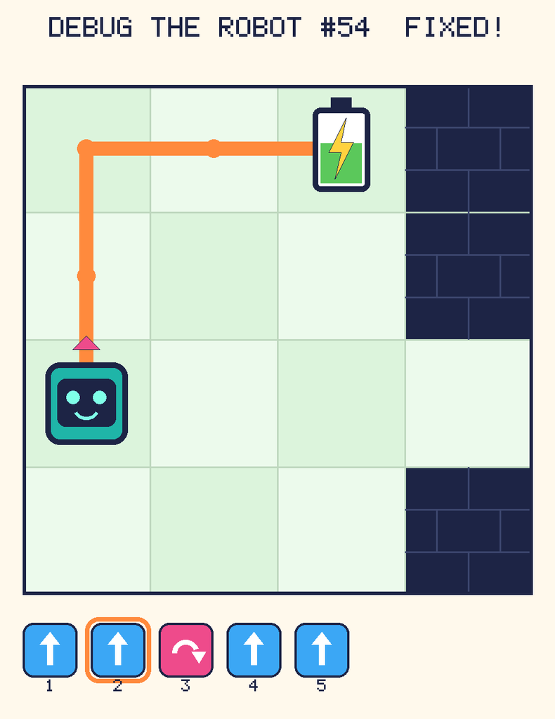 The fixed program, with Beep's route to the battery drawn as an orange line.