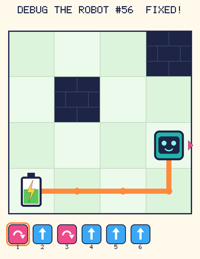 The fixed program, with Beep's route to the battery drawn as an orange line.