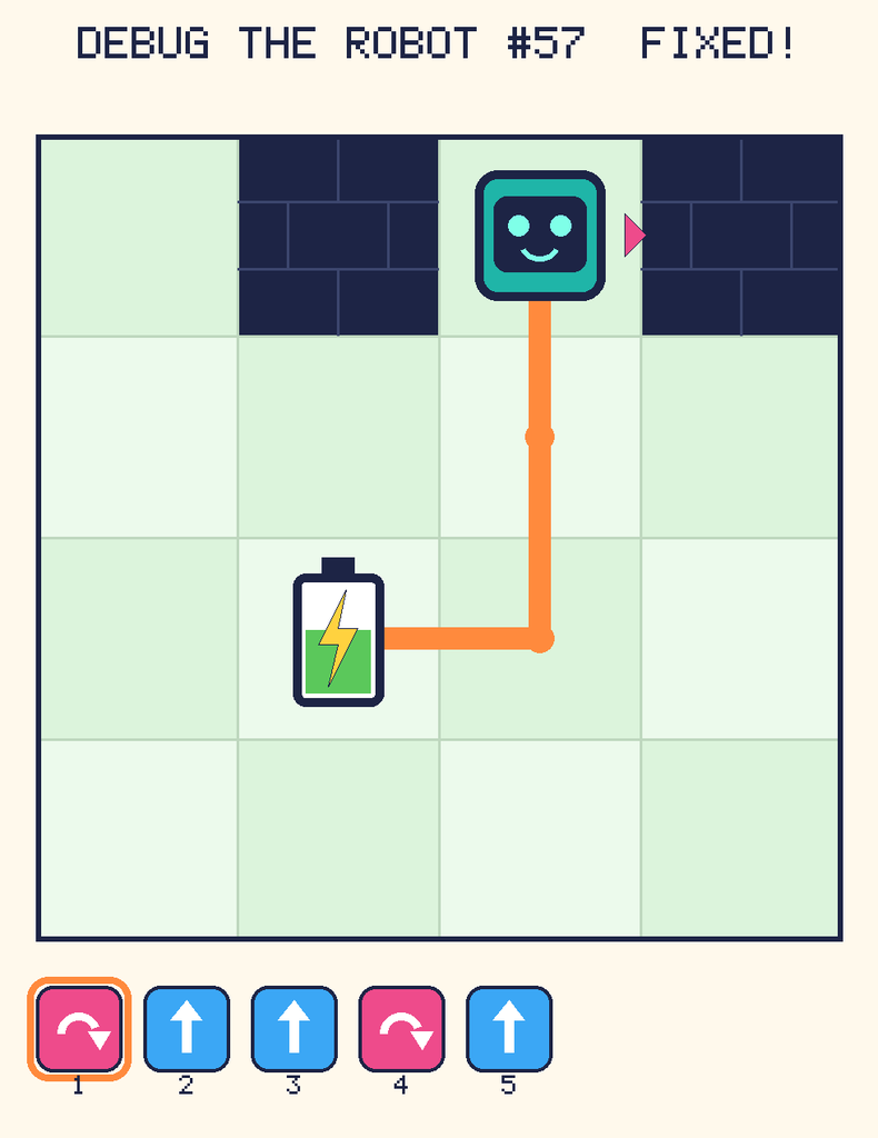 The fixed program, with Beep's route to the battery drawn as an orange line.