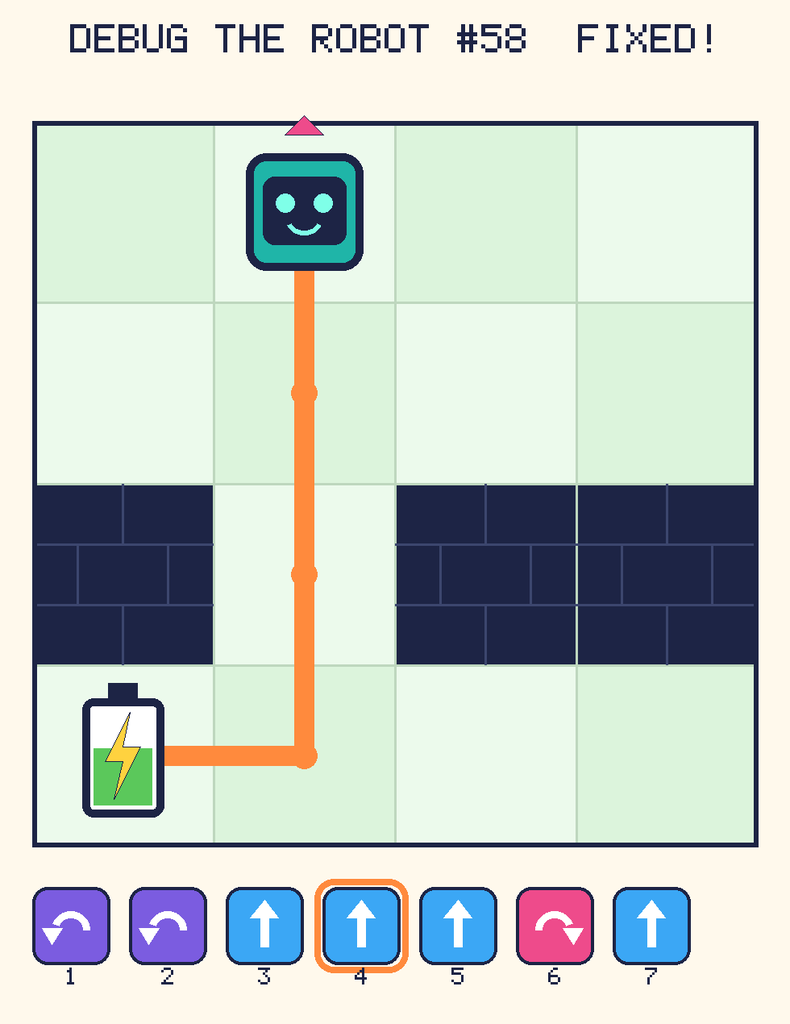 The fixed program, with Beep's route to the battery drawn as an orange line.