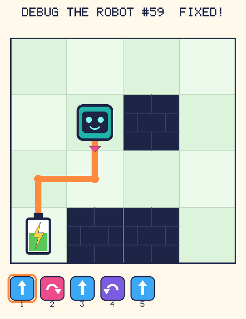 The fixed program, with Beep's route to the battery drawn as an orange line.