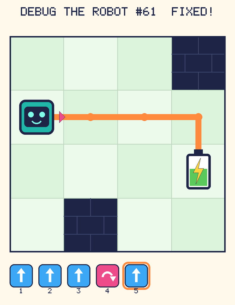 The fixed program, with Beep's route to the battery drawn as an orange line.