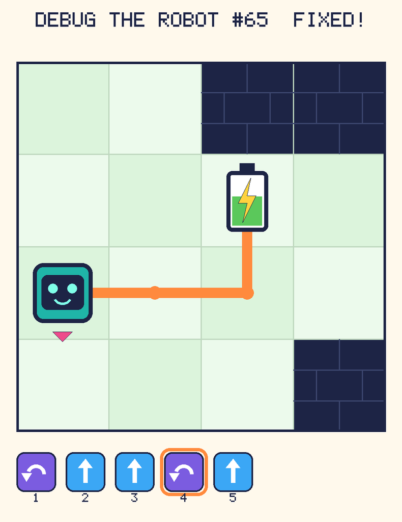 The fixed program, with Beep's route to the battery drawn as an orange line.