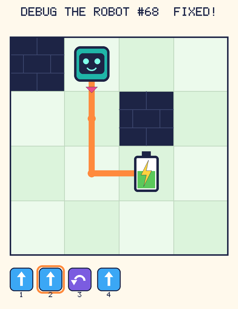 The fixed program, with Beep's route to the battery drawn as an orange line.