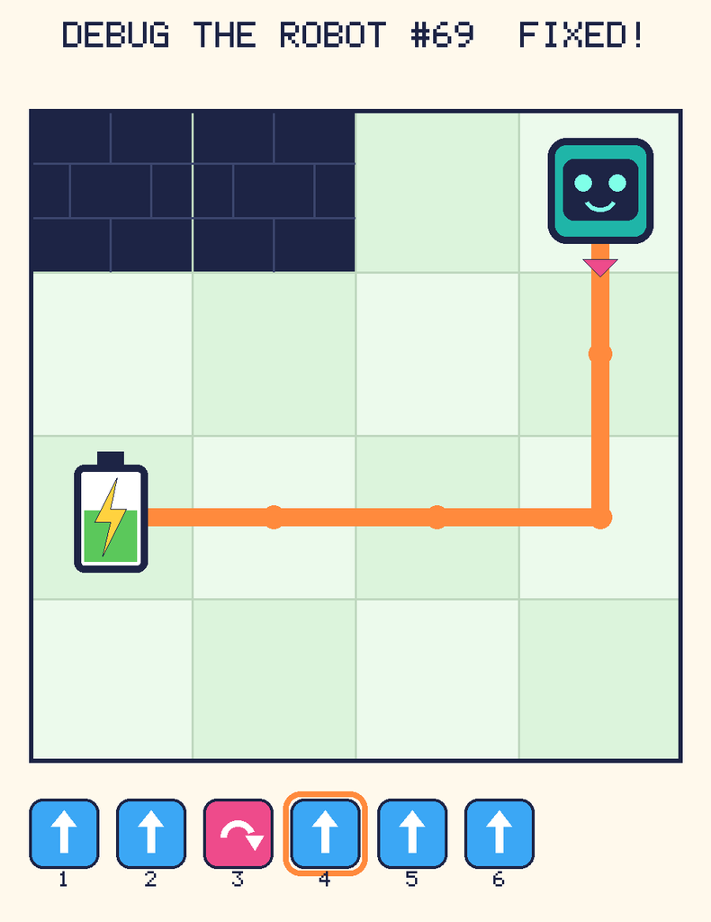 The fixed program, with Beep's route to the battery drawn as an orange line.