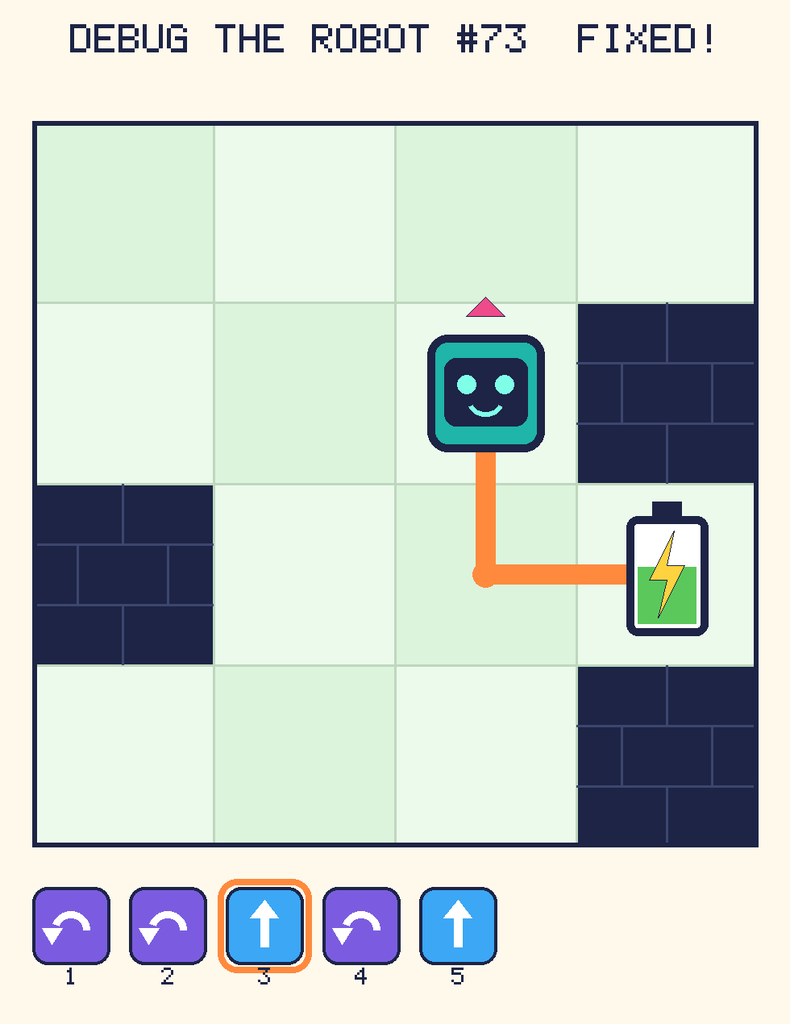 The fixed program, with Beep's route to the battery drawn as an orange line.