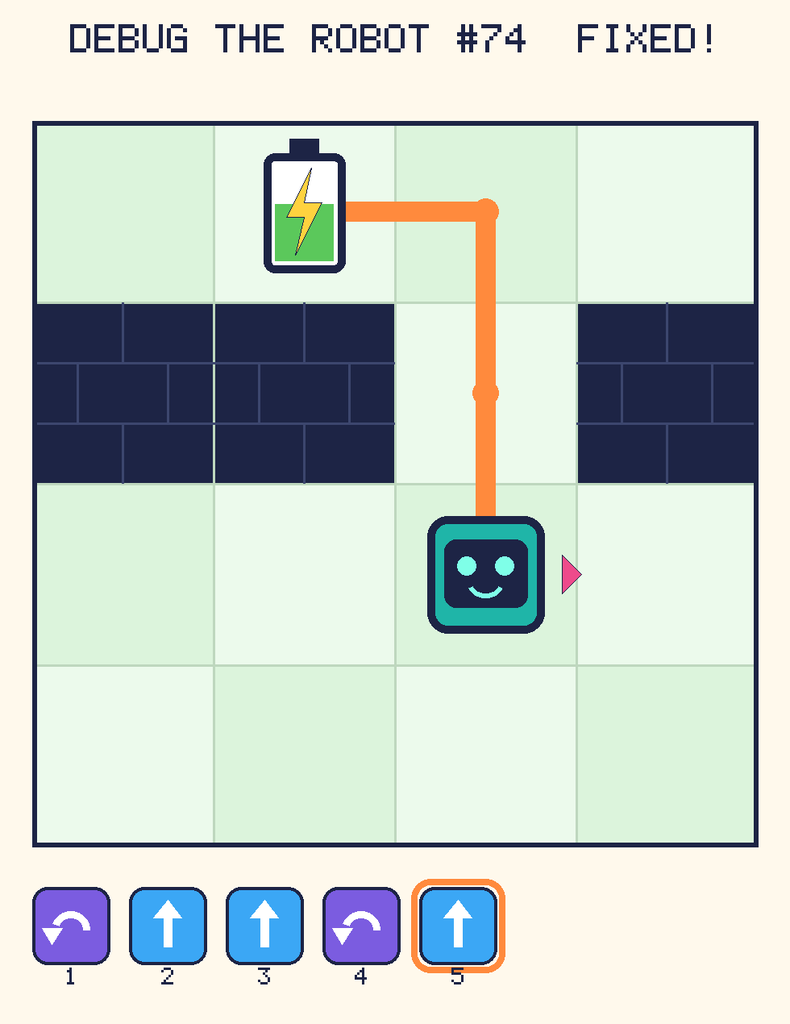 The fixed program, with Beep's route to the battery drawn as an orange line.