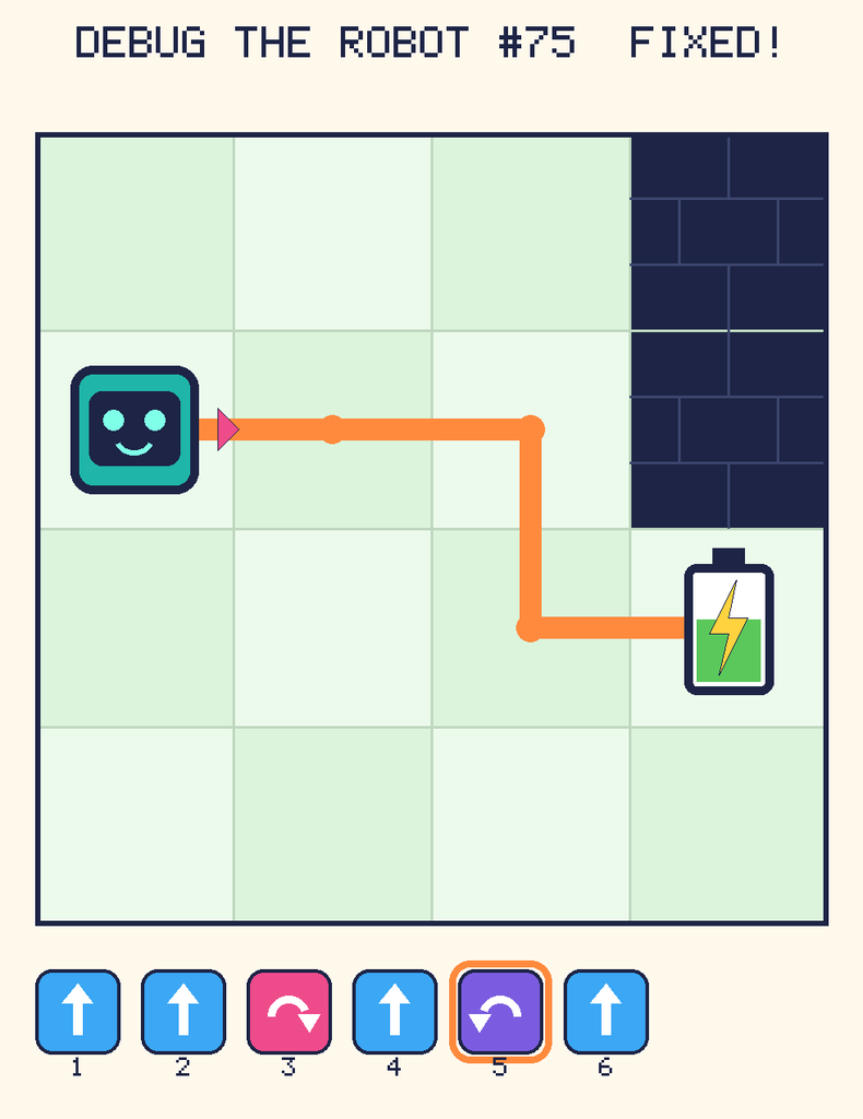 The fixed program, with Beep's route to the battery drawn as an orange line.