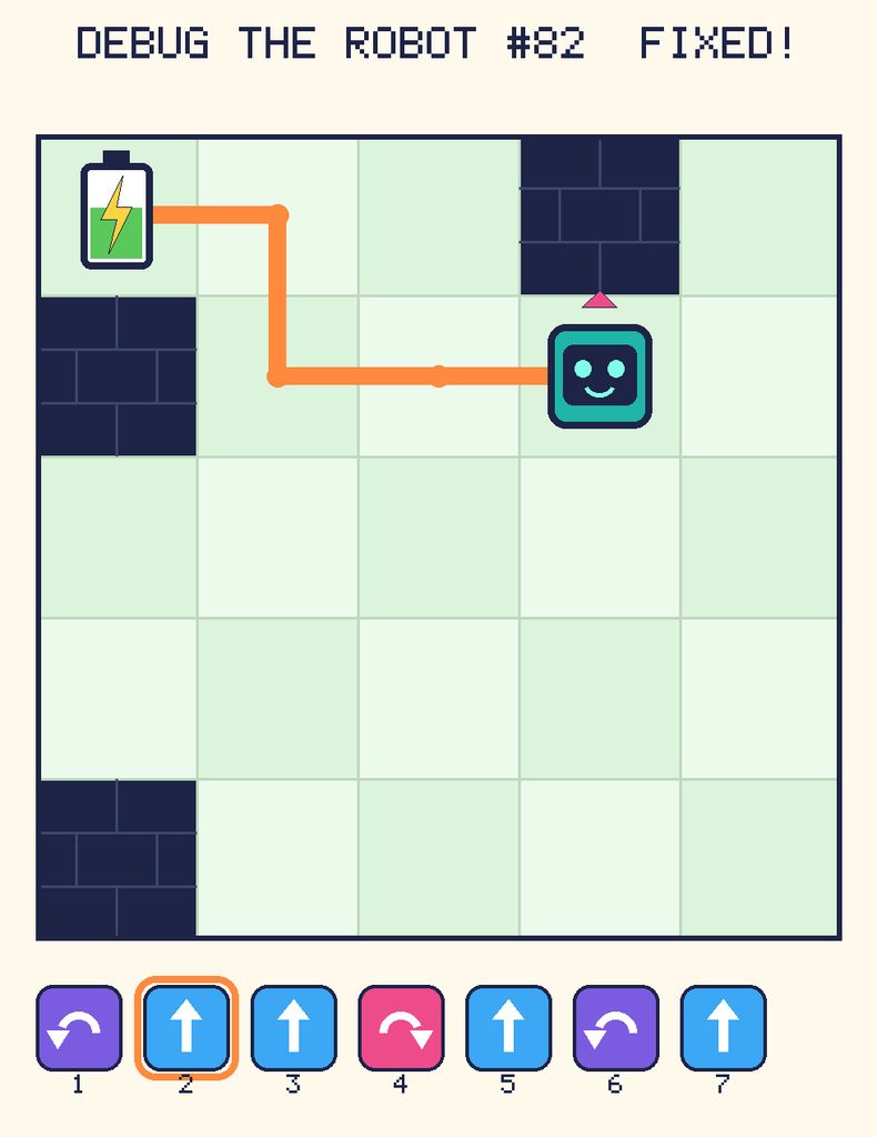 The fixed program, with Beep's route to the battery drawn as an orange line.