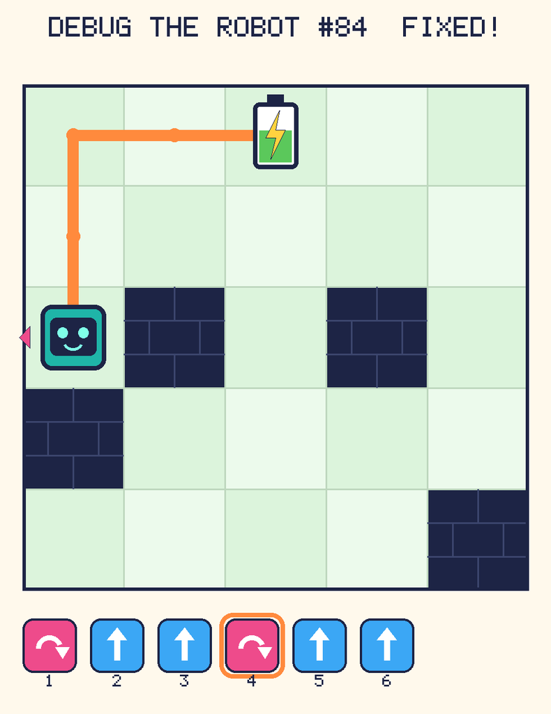The fixed program, with Beep's route to the battery drawn as an orange line.
