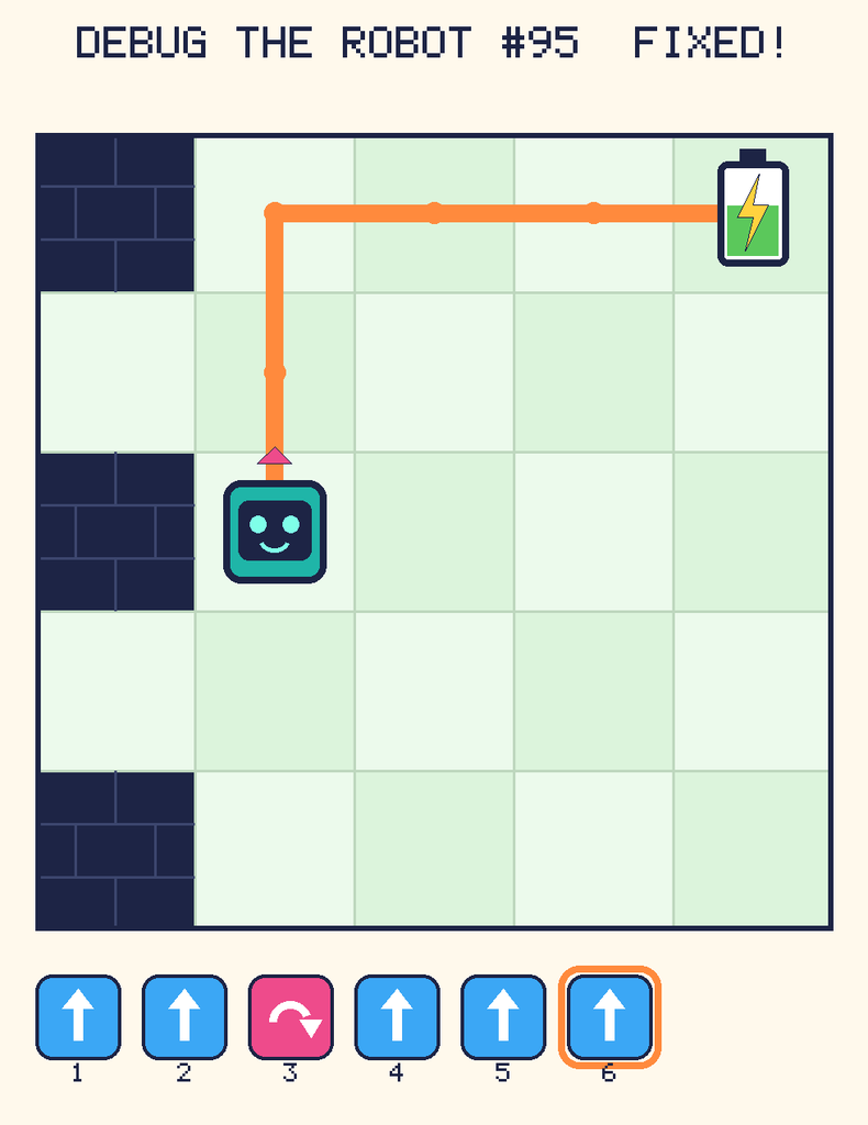 The fixed program, with Beep's route to the battery drawn as an orange line.