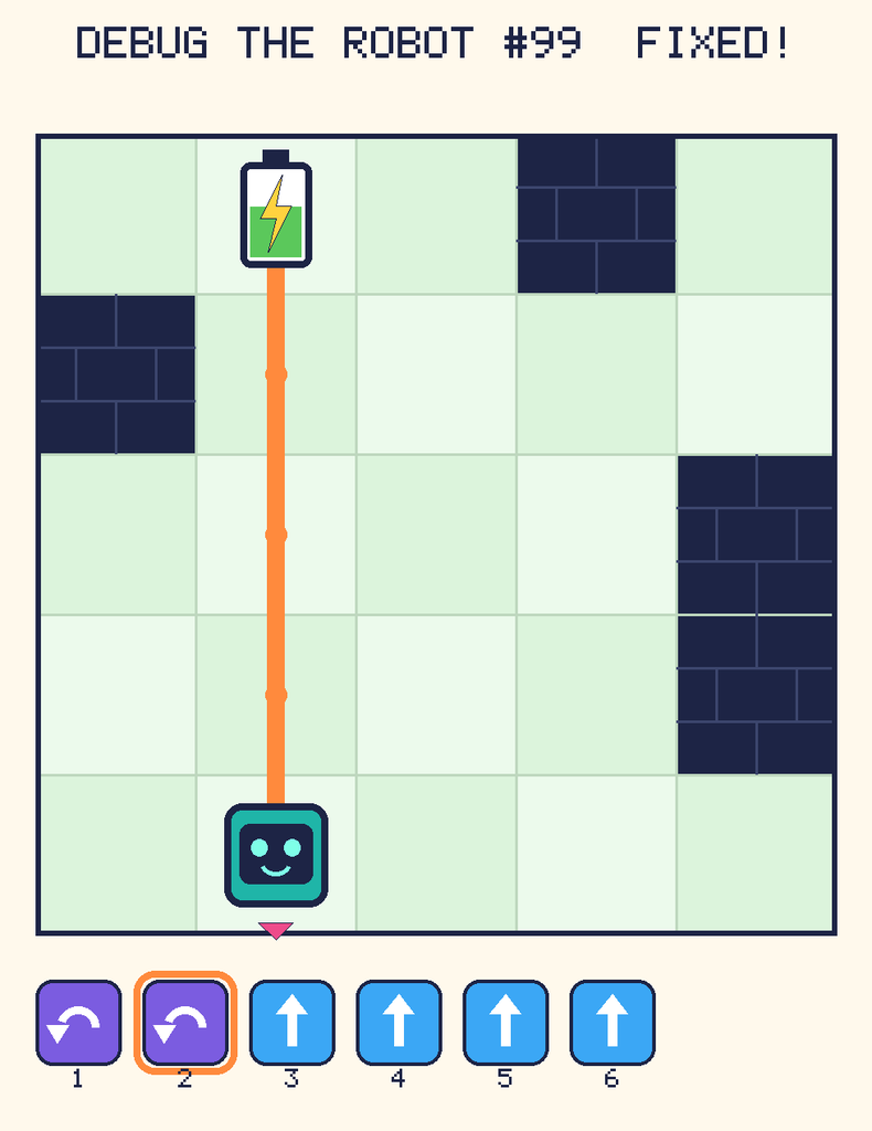 The fixed program, with Beep's route to the battery drawn as an orange line.