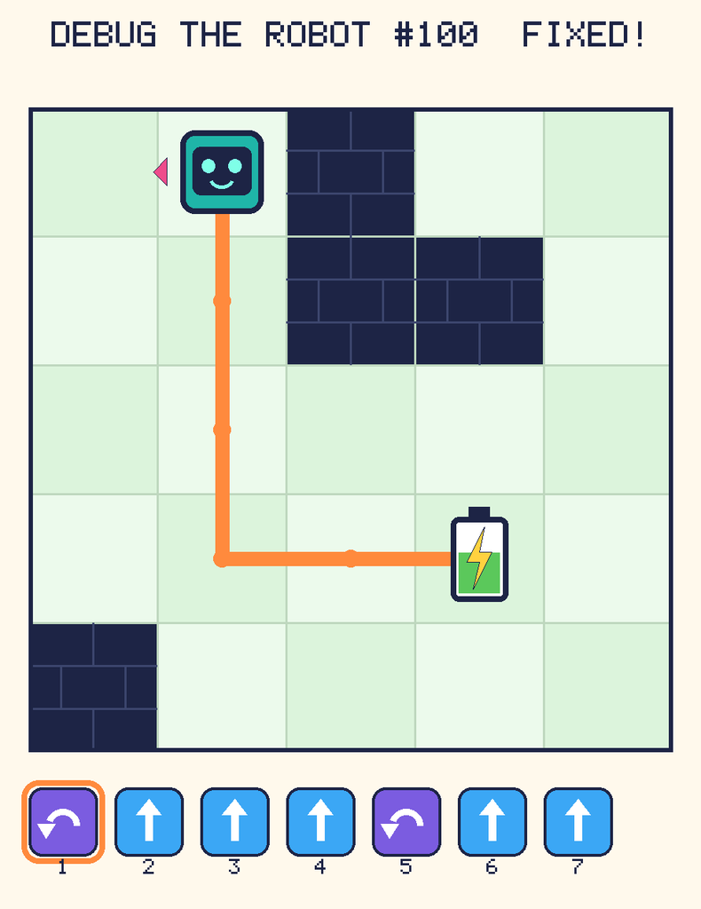 The fixed program, with Beep's route to the battery drawn as an orange line.