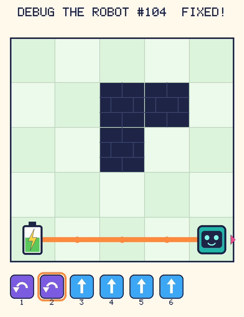 The fixed program, with Beep's route to the battery drawn as an orange line.