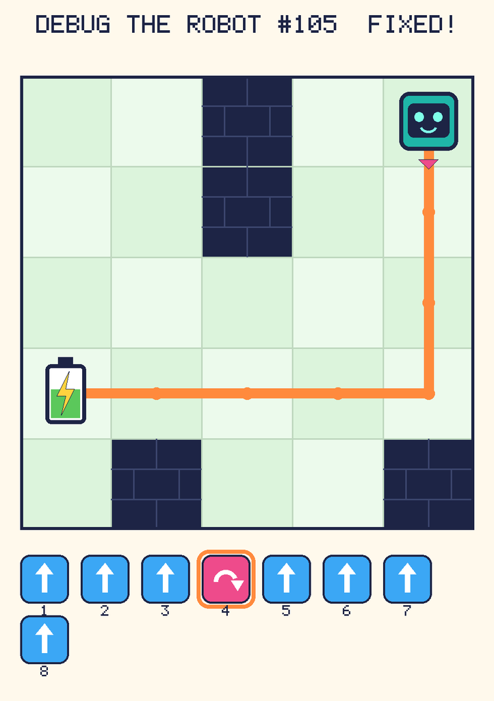 The fixed program, with Beep's route to the battery drawn as an orange line.