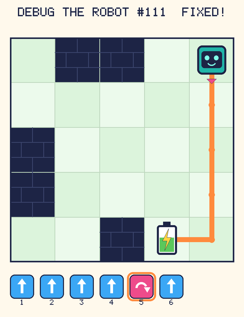 The fixed program, with Beep's route to the battery drawn as an orange line.