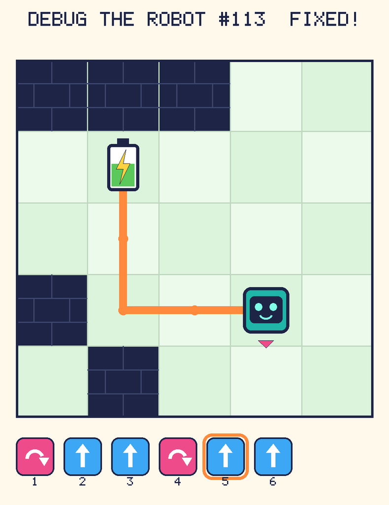 The fixed program, with Beep's route to the battery drawn as an orange line.