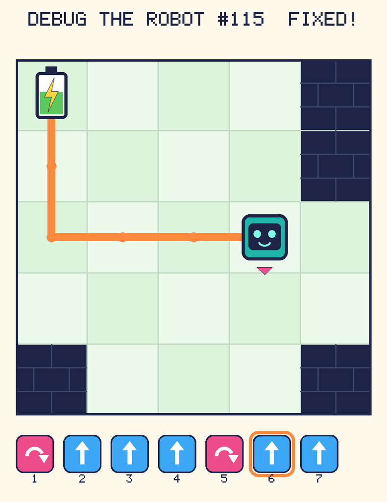 The fixed program, with Beep's route to the battery drawn as an orange line.