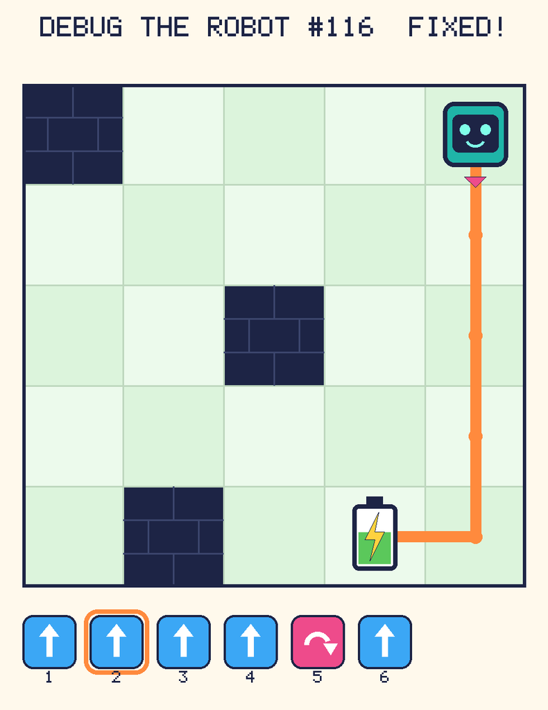 The fixed program, with Beep's route to the battery drawn as an orange line.