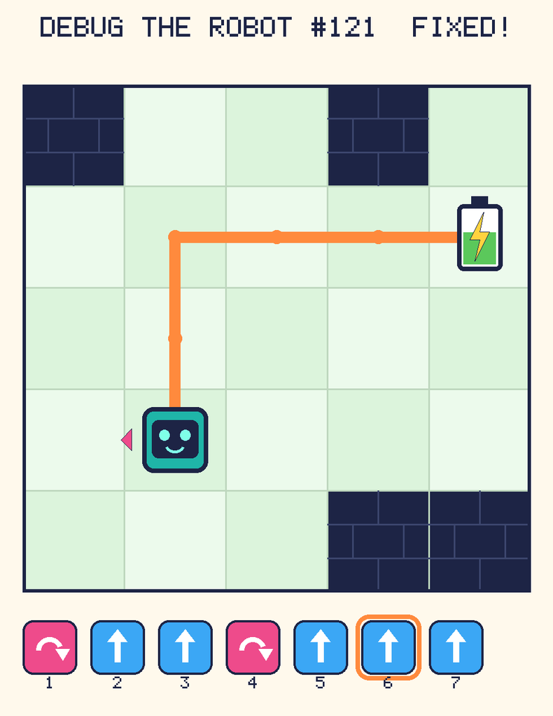The fixed program, with Beep's route to the battery drawn as an orange line.