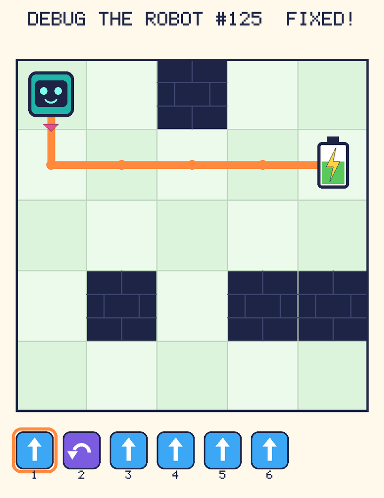 The fixed program, with Beep's route to the battery drawn as an orange line.