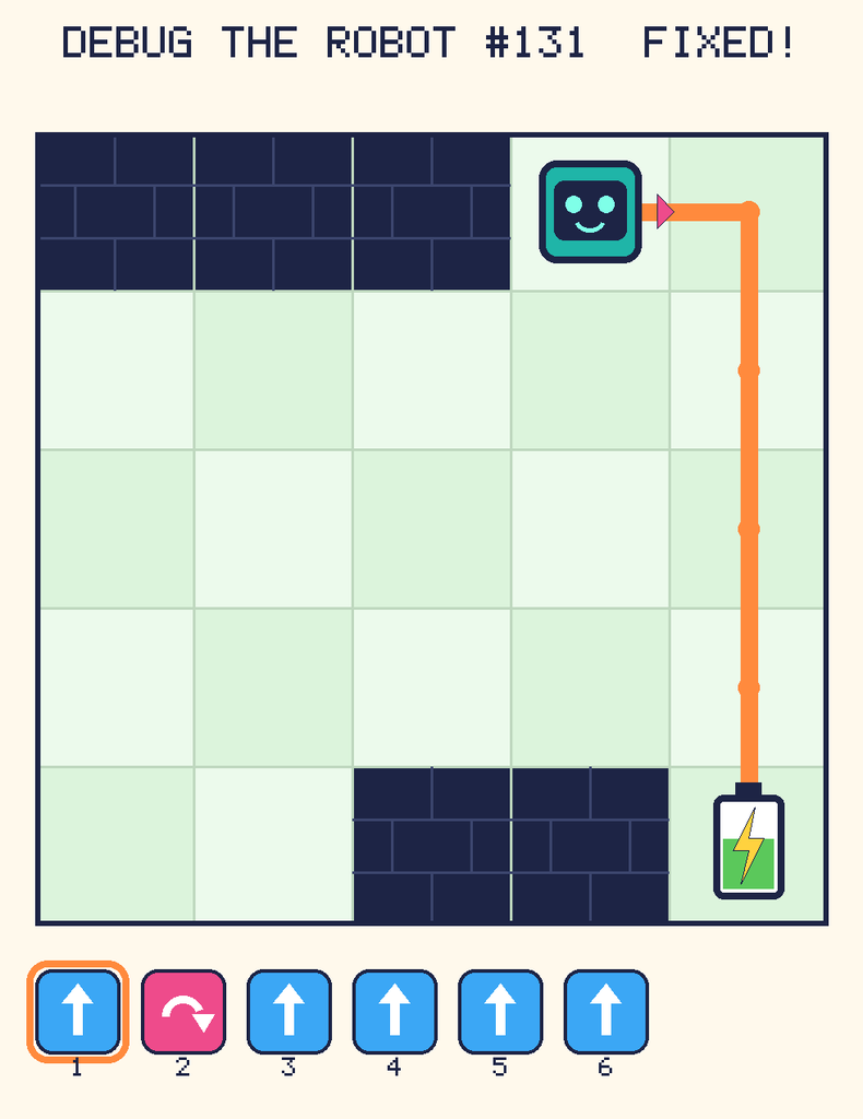 The fixed program, with Beep's route to the battery drawn as an orange line.