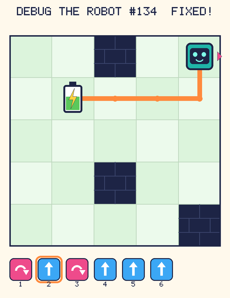 The fixed program, with Beep's route to the battery drawn as an orange line.
