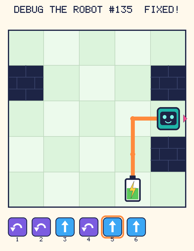 The fixed program, with Beep's route to the battery drawn as an orange line.