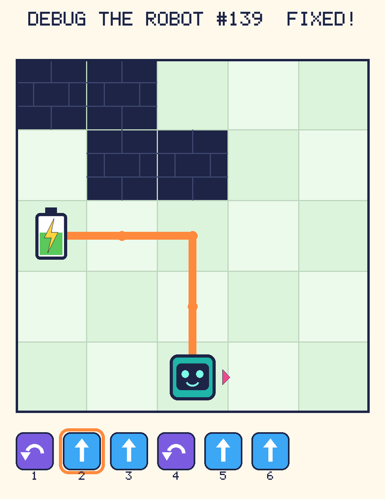 The fixed program, with Beep's route to the battery drawn as an orange line.