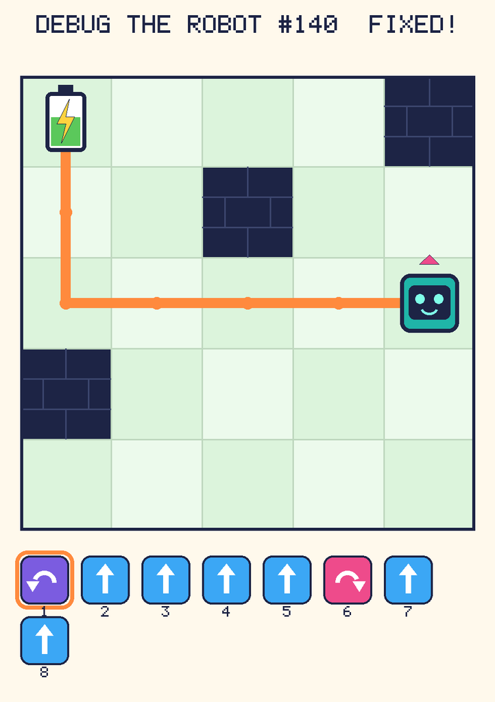 The fixed program, with Beep's route to the battery drawn as an orange line.