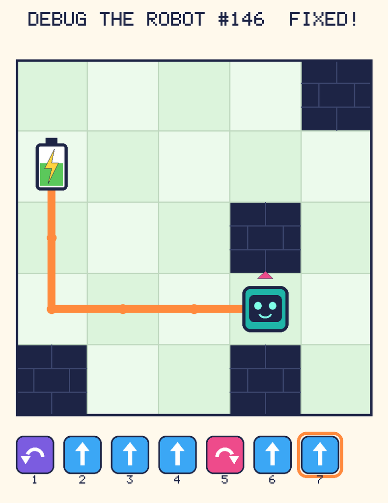 The fixed program, with Beep's route to the battery drawn as an orange line.