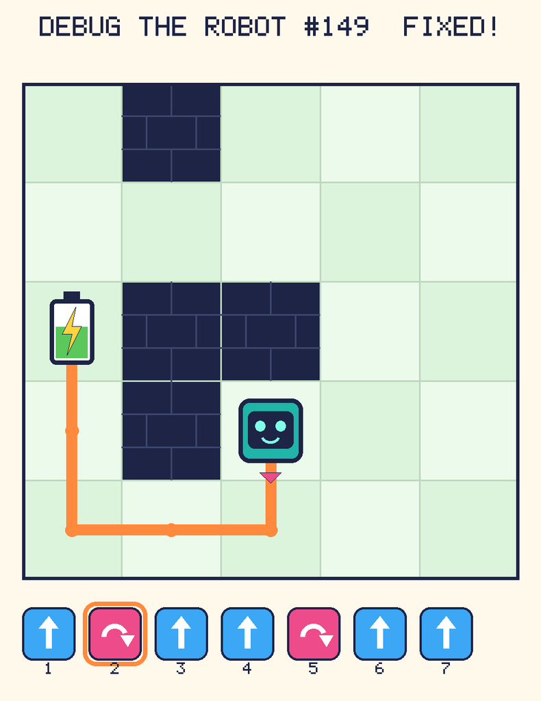 The fixed program, with Beep's route to the battery drawn as an orange line.
