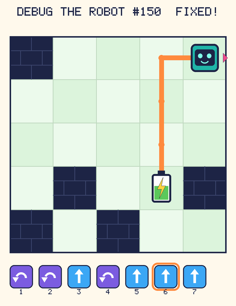 The fixed program, with Beep's route to the battery drawn as an orange line.