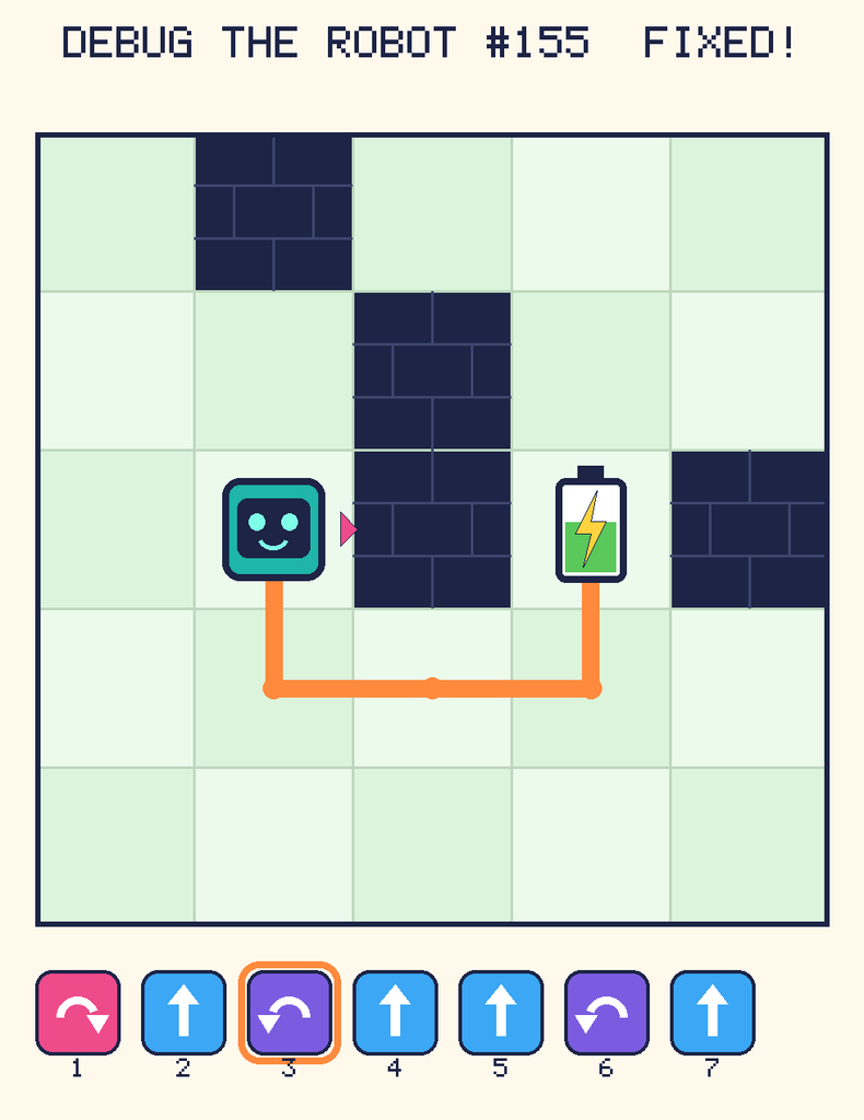 The fixed program, with Beep's route to the battery drawn as an orange line.