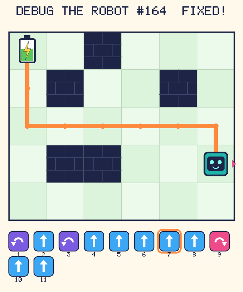 The fixed program, with Beep's route to the battery drawn as an orange line.