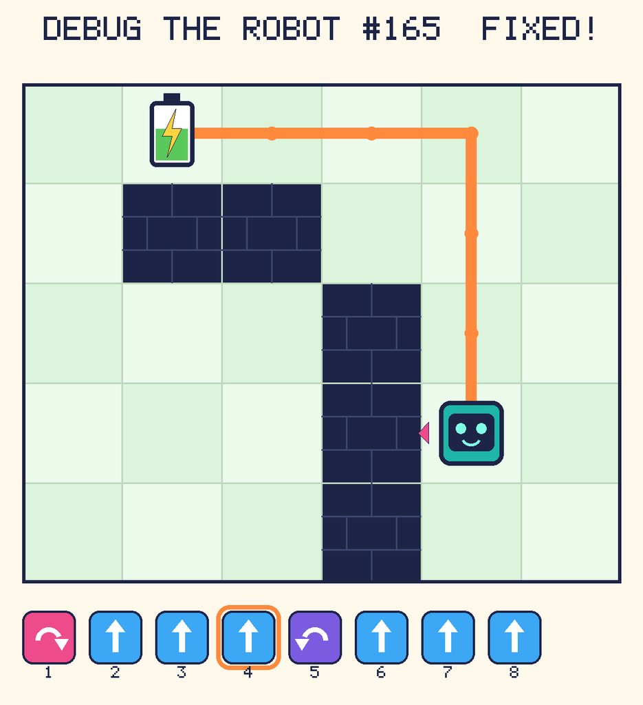 The fixed program, with Beep's route to the battery drawn as an orange line.