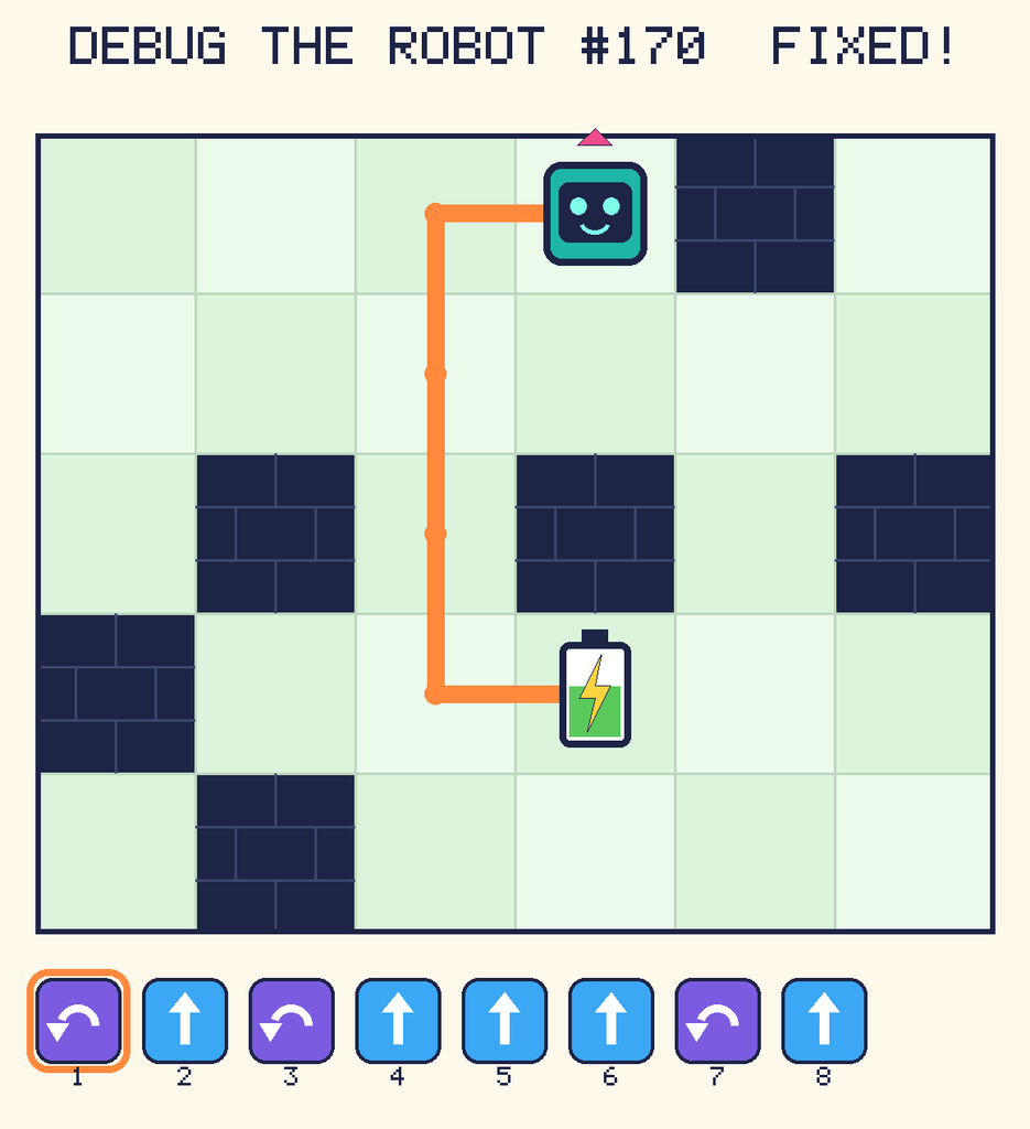 The fixed program, with Beep's route to the battery drawn as an orange line.
