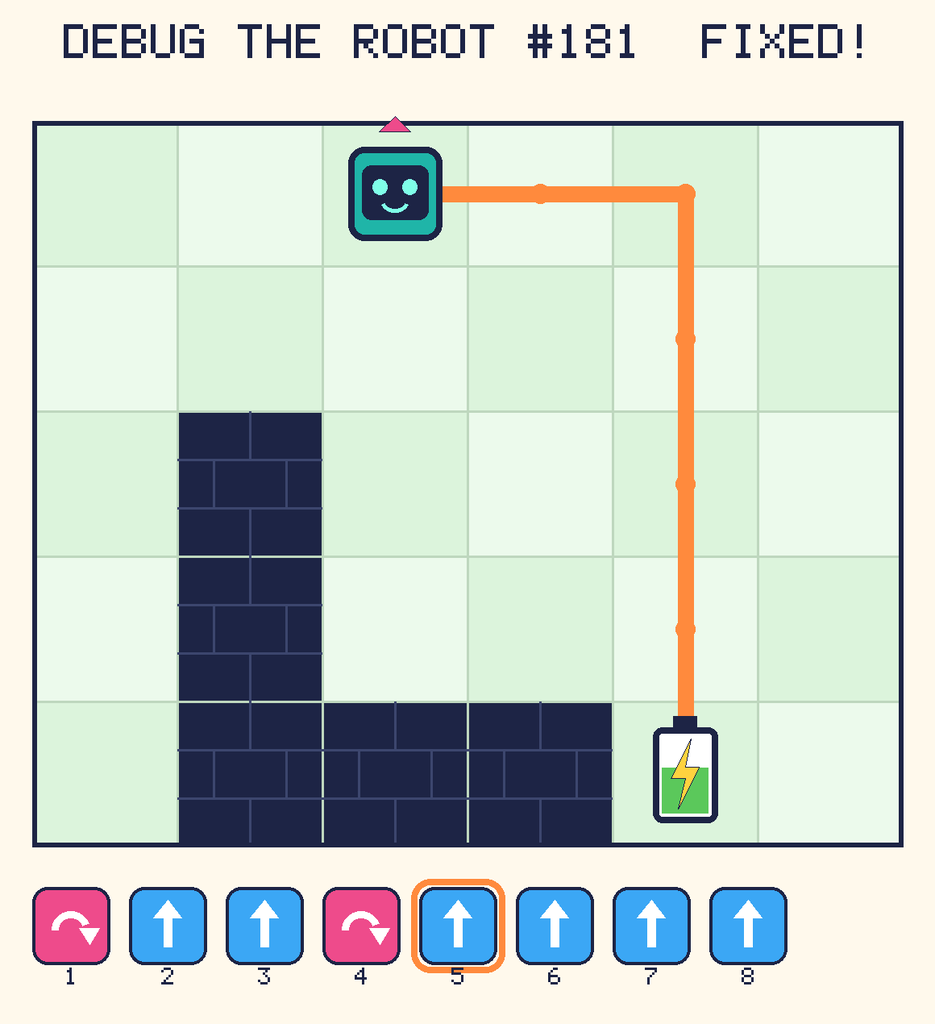 The fixed program, with Beep's route to the battery drawn as an orange line.
