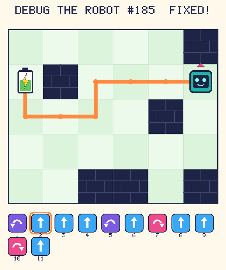 The fixed program, with Beep's route to the battery drawn as an orange line.