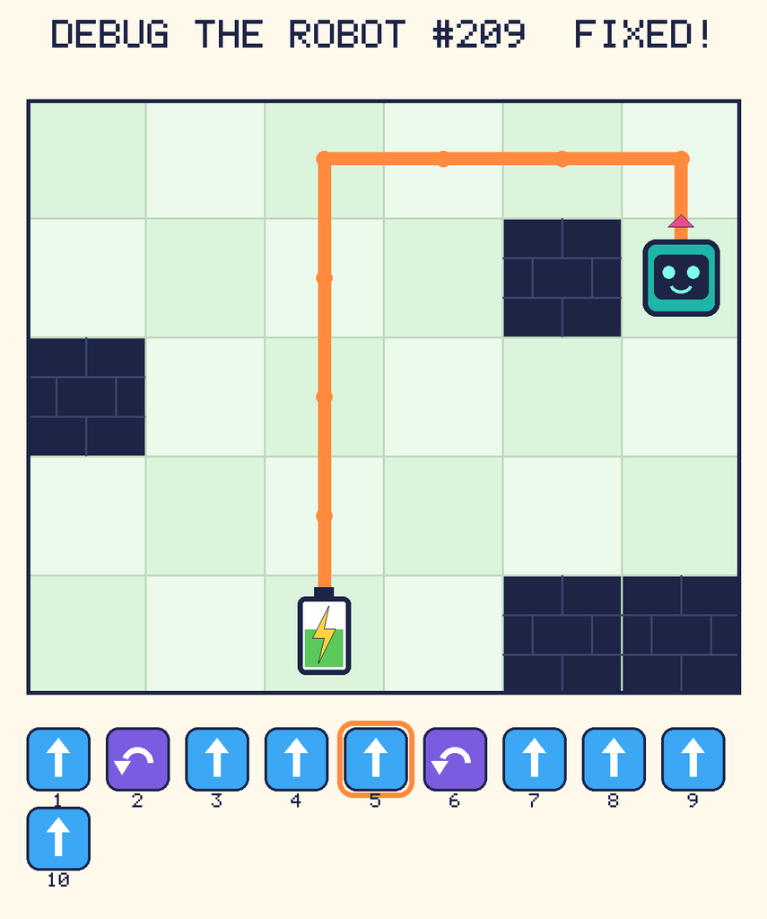 The fixed program, with Beep's route to the battery drawn as an orange line.